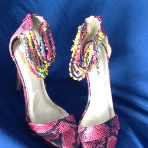 Strapped Snake Skin Stilettos